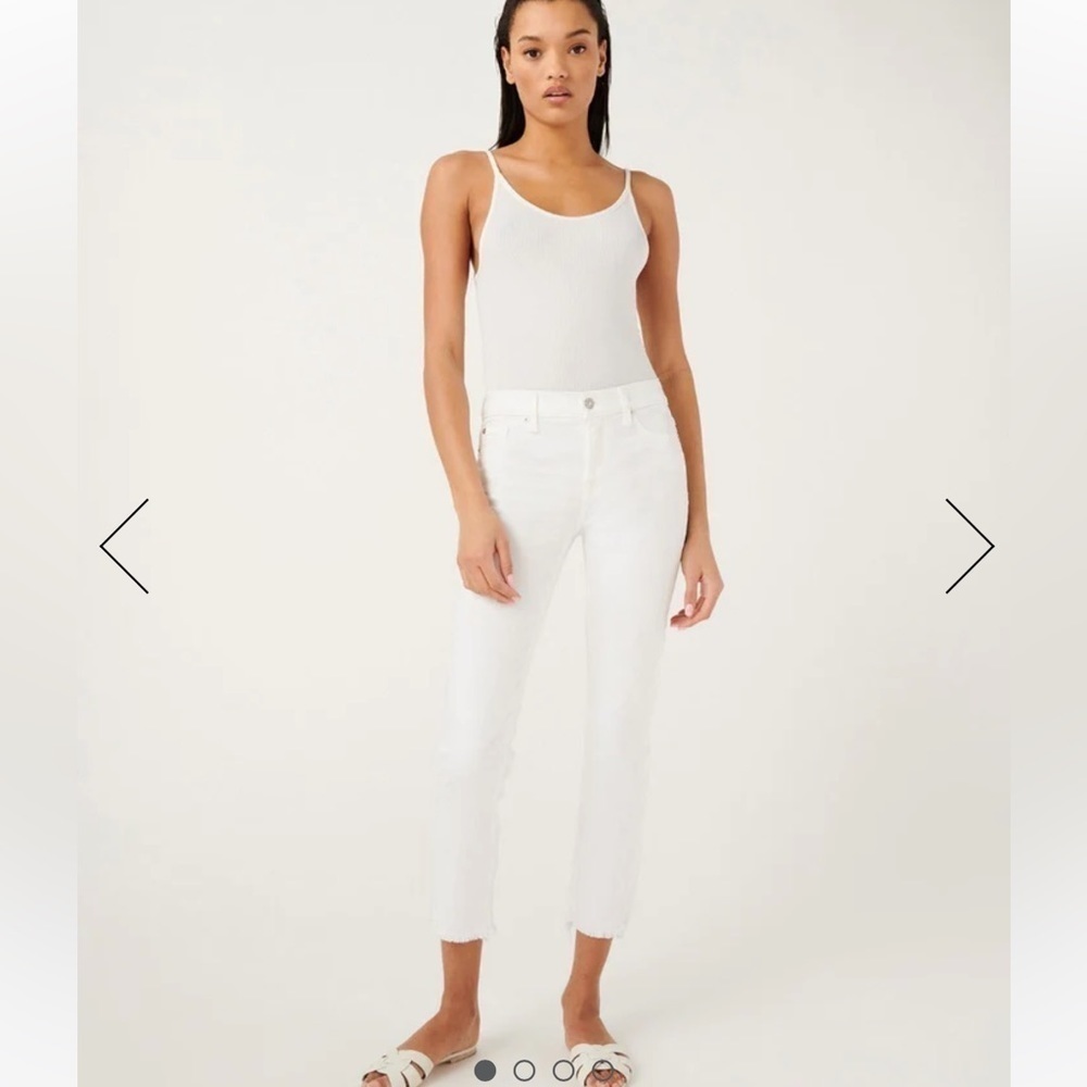 NEW 7 For All Mankind Roxanne Ankle Slim Cigarette White Jeans Raw Hem Sz 29 NWT